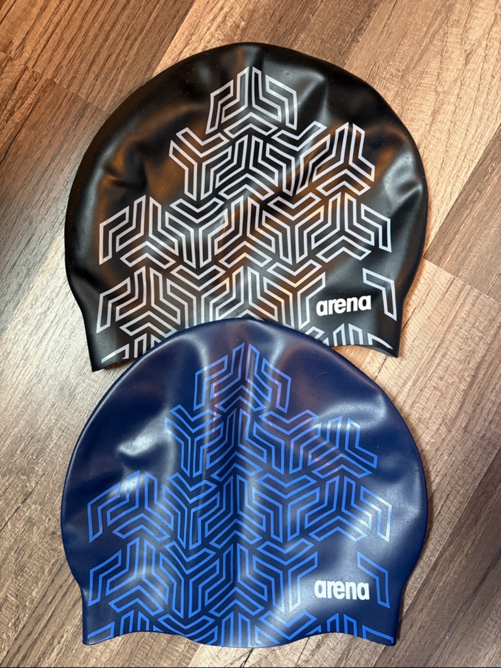 Arena Adult Reversible Swim Caps – Black & Navy Geometric Design